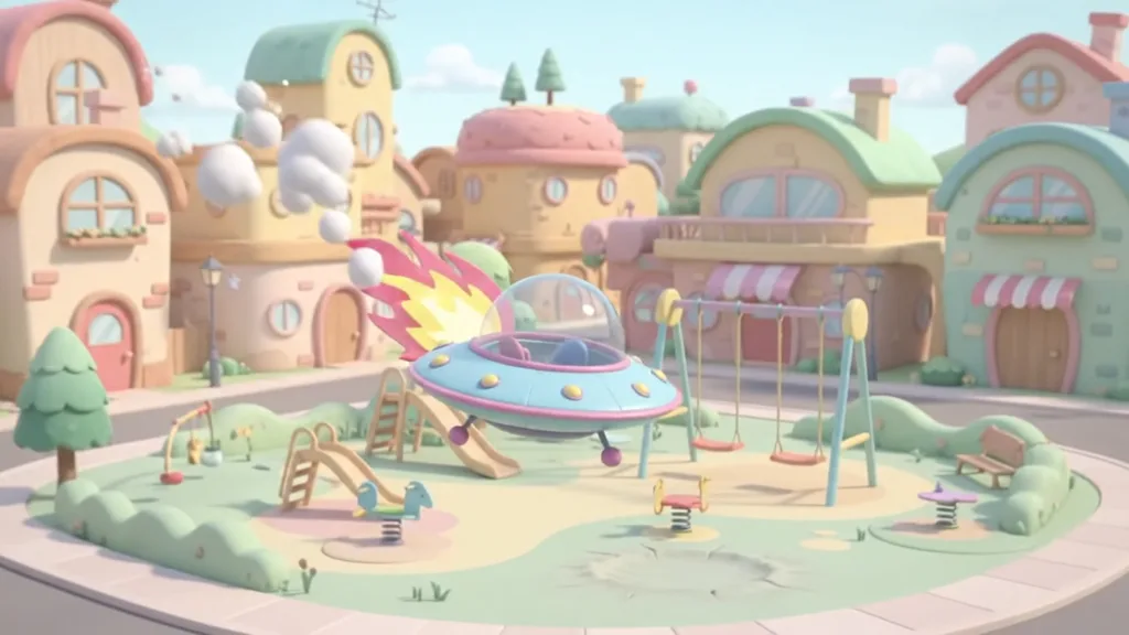 La soucoupe s'écrase dans une aire de jeux.